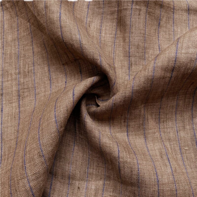夏季条纹亚麻苎麻布料砂洗麻布民族风裤料棉麻海绵垫