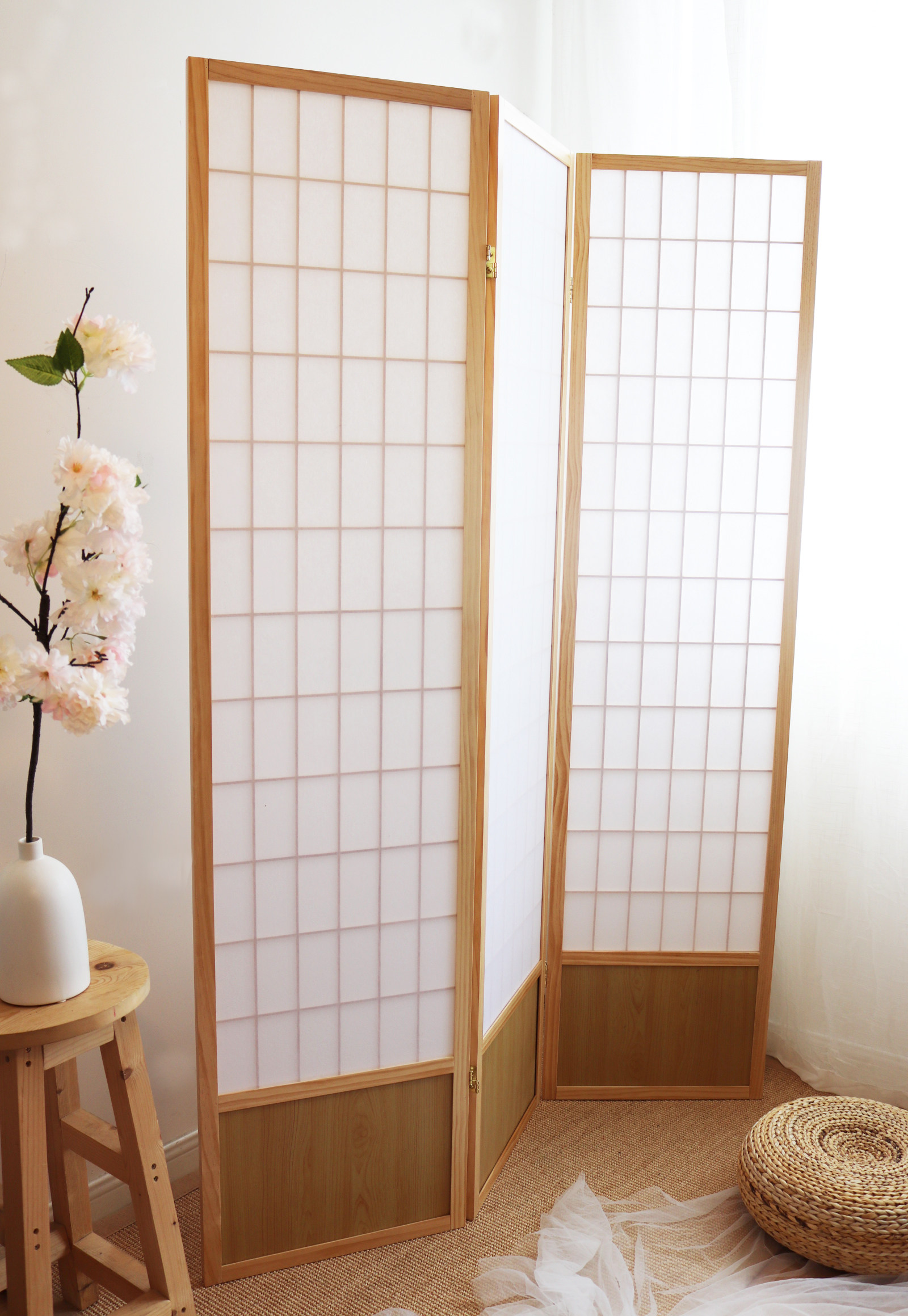 日式和风简洁移动实木折叠米高屏风隔断服装店折屏