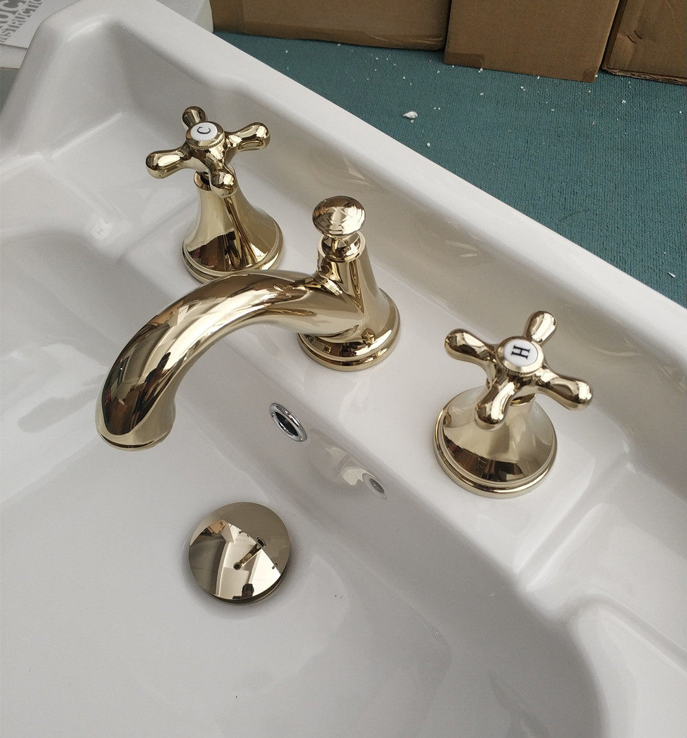 金色三孔水龙头卫生间洗手洗脸盆冷热台盆龙头高品质面盆龙头