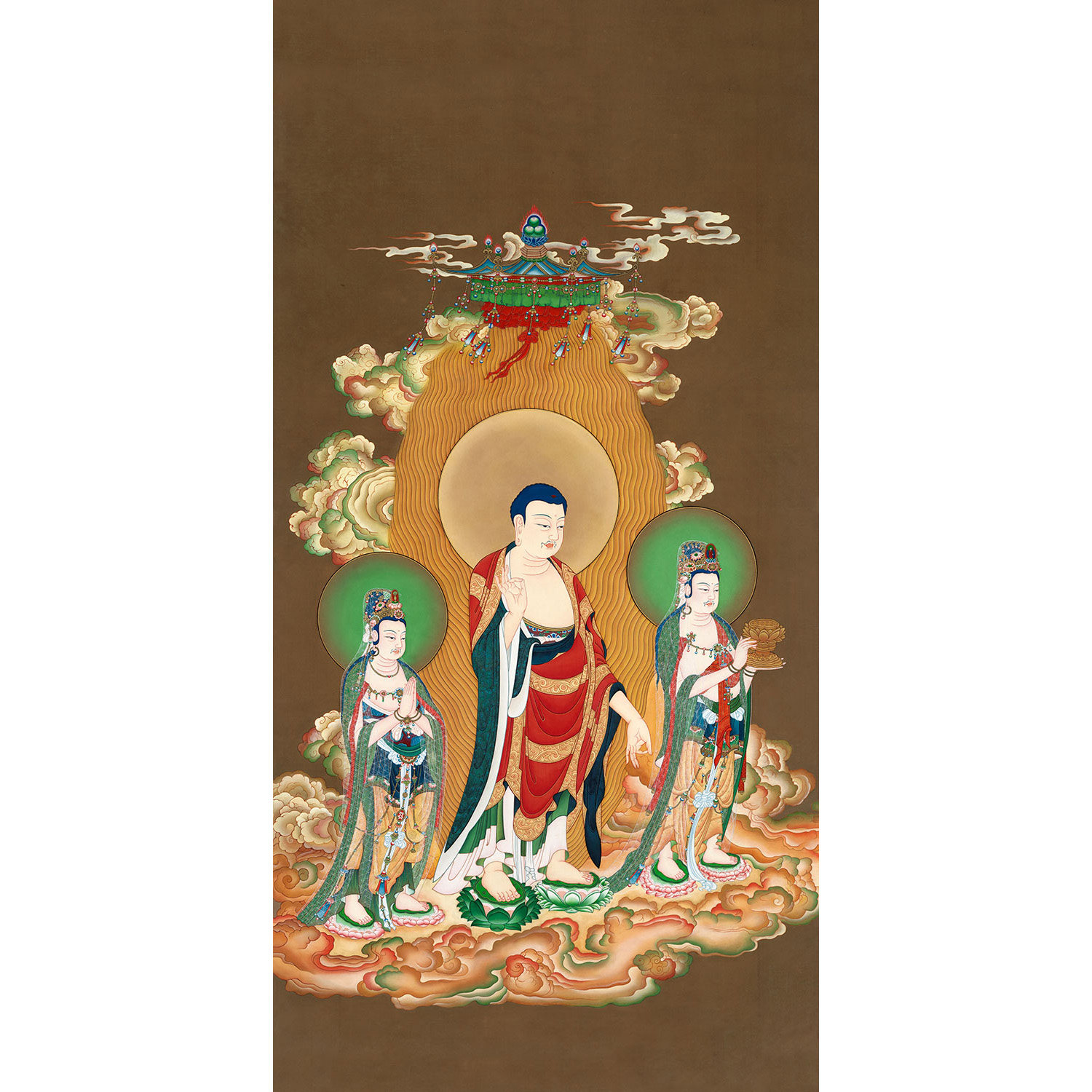 手绘真迹工笔佛像国画阿弥陀佛西方三圣菩萨画像国画