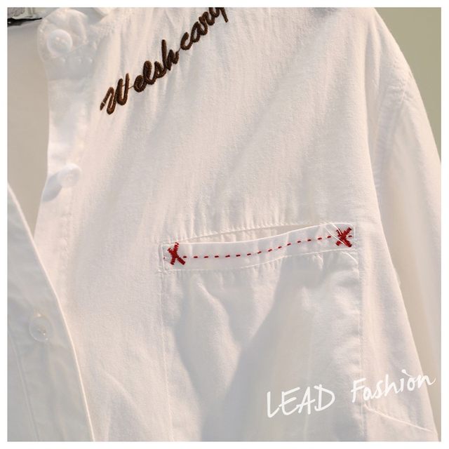 Embroidered cotton linen white shirt women's new fall 2020 Korean style literature and art single pocket long sleeve shirt casual top Embroidered cotton linen white shirt women's new fall 2020 Korean style literature and art single pocket long sleeve shirt casual top