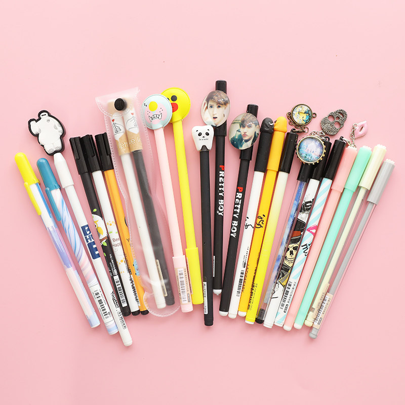 尤美 韩国创意学生文具学习用品黑蓝色碳素笔水笔中性笔 30支袋装