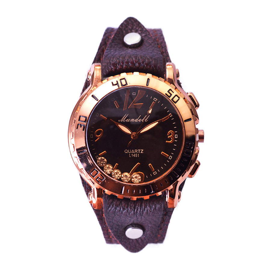 炫酷个性潮流欧洲站冷淡风大气复古手表复古做旧荔枝纹牛皮带腕表