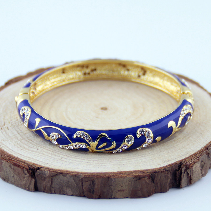 正宗北京景泰蓝珐琅手镯中细圆形开口女子简约手镯
