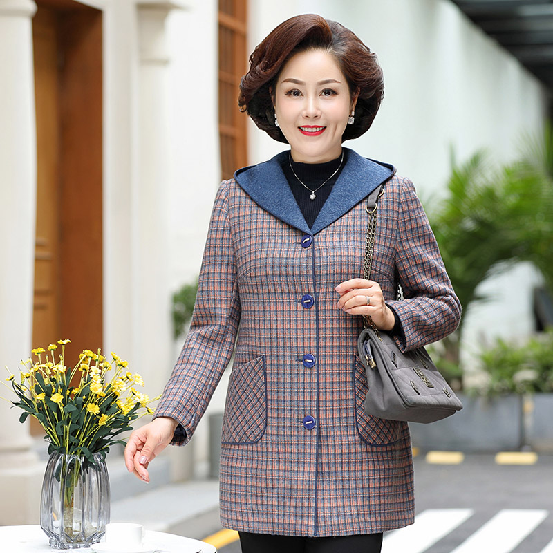 文君中老年女装50-60岁休闲外套妈妈毛呢大衣保暖中老年女装