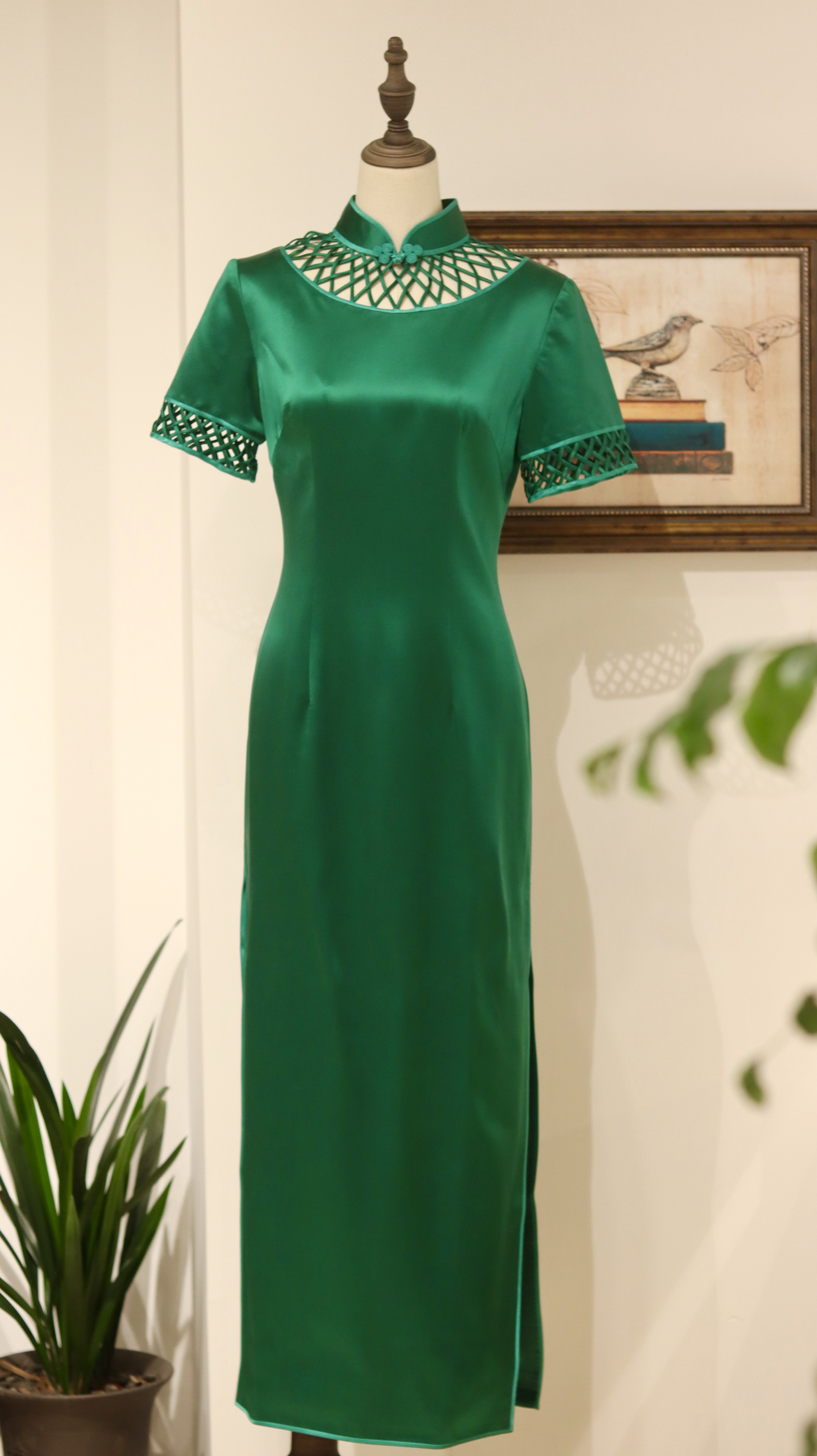 吴缝天衣高端定制手工苏派长款真丝连衣裙复古旗袍