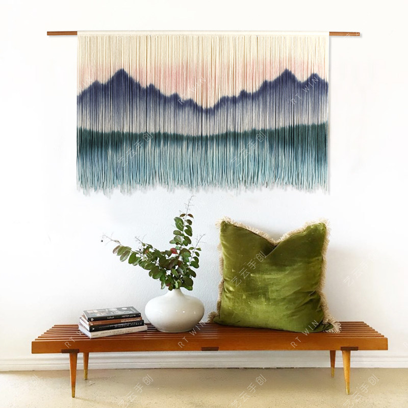 山水画挂毯风景挂布装饰画波西米亚民宿酒店定制绳编挂毯
