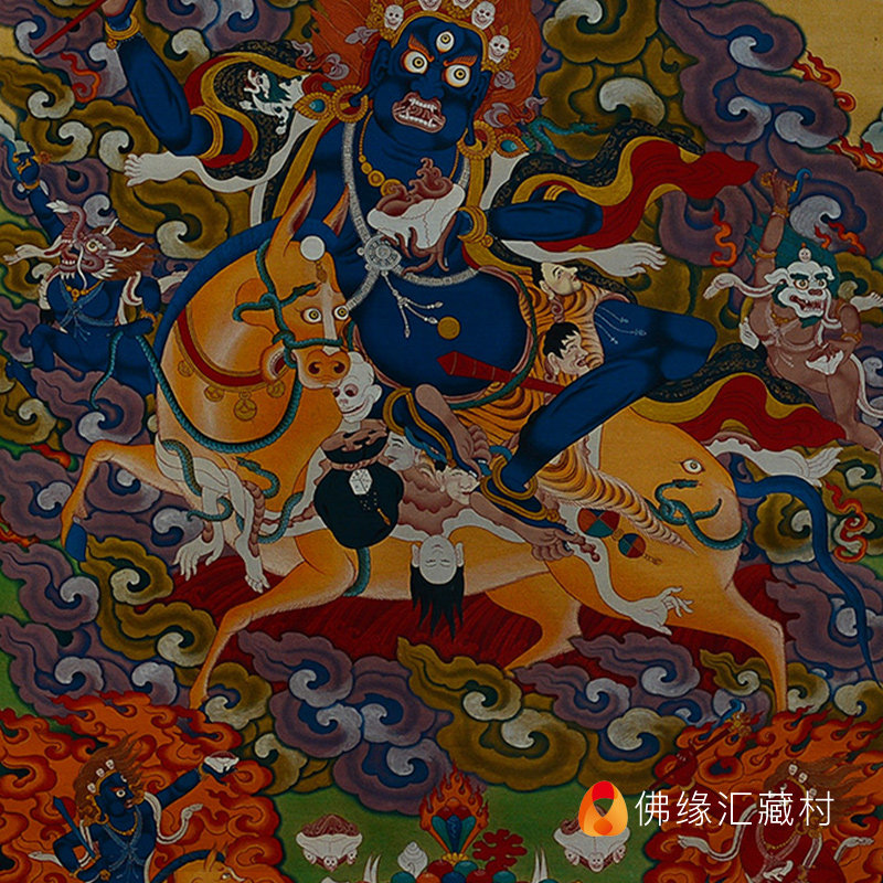 尼泊尔棉布天然矿物颜料画心吉祥天母菩萨吉祥天女唐卡佛像装饰画