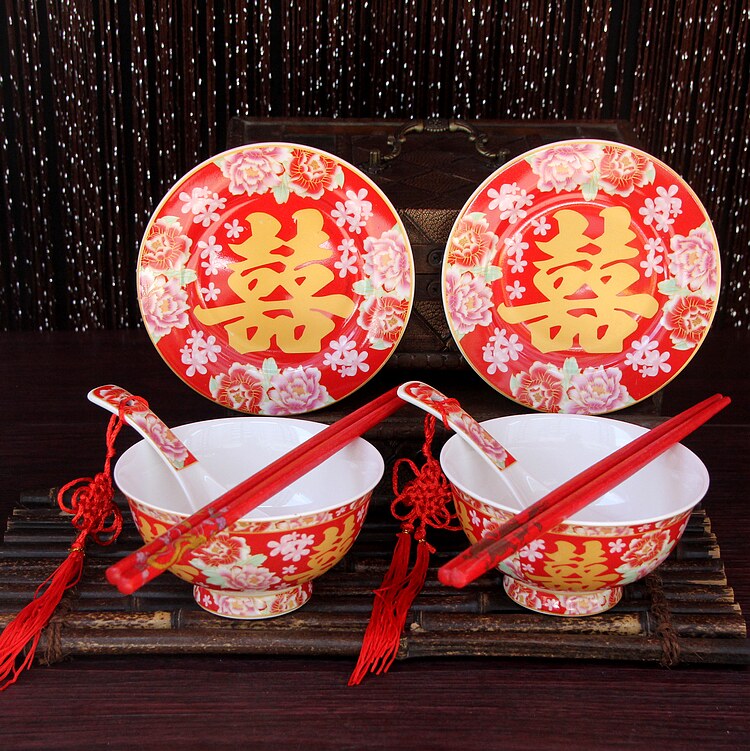 结婚婚庆用品子孙碗自食碗喜雀饭碗礼盒送筷碗