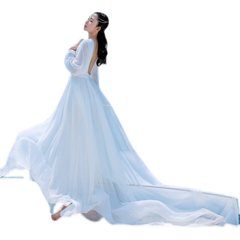 三亚旅游拍照衣服超仙白色女神神拖长裙沙漠海边连衣裙