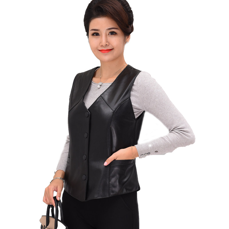 海宁真皮马甲女式中老年秋冬加厚绵羊皮马褂马夹西装保暖背心坎肩