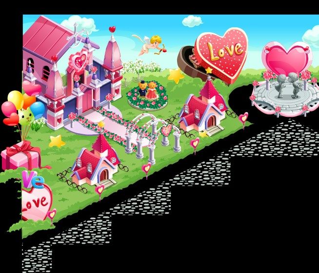 flash游戏情人节小镇小房子心形礼盒场景源文件设计素材