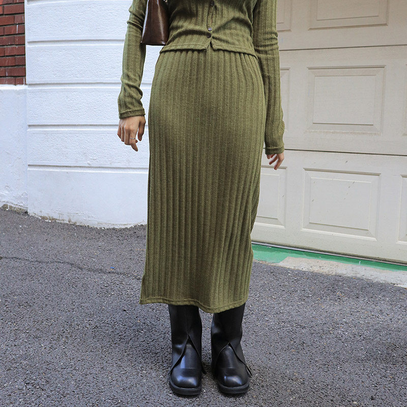 韩国代购stylenanda官网正品纯色罗纹高腰弹力修身半身裙