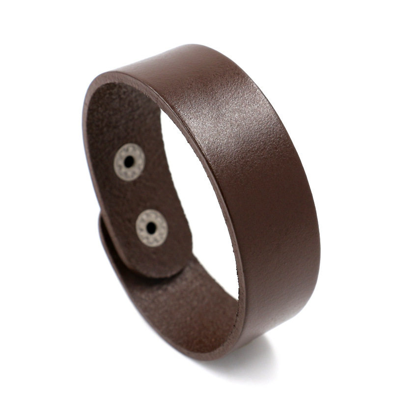 欧美美极简约个性牛皮手环宽边手镯男士黑色手链