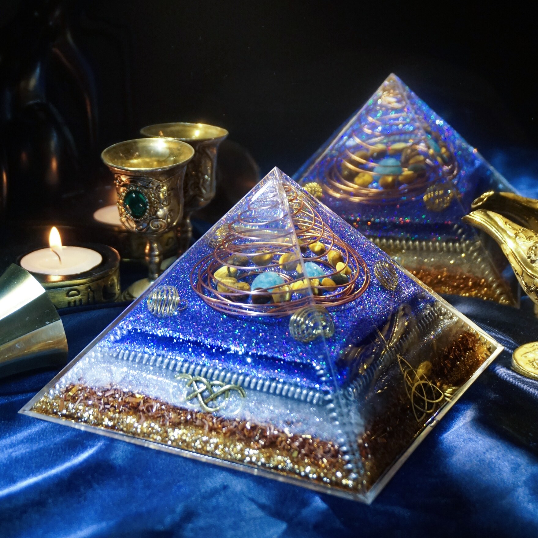 幸运奥罡能量金字塔奥根许愿塔orgonite许愿灵性调频摆件