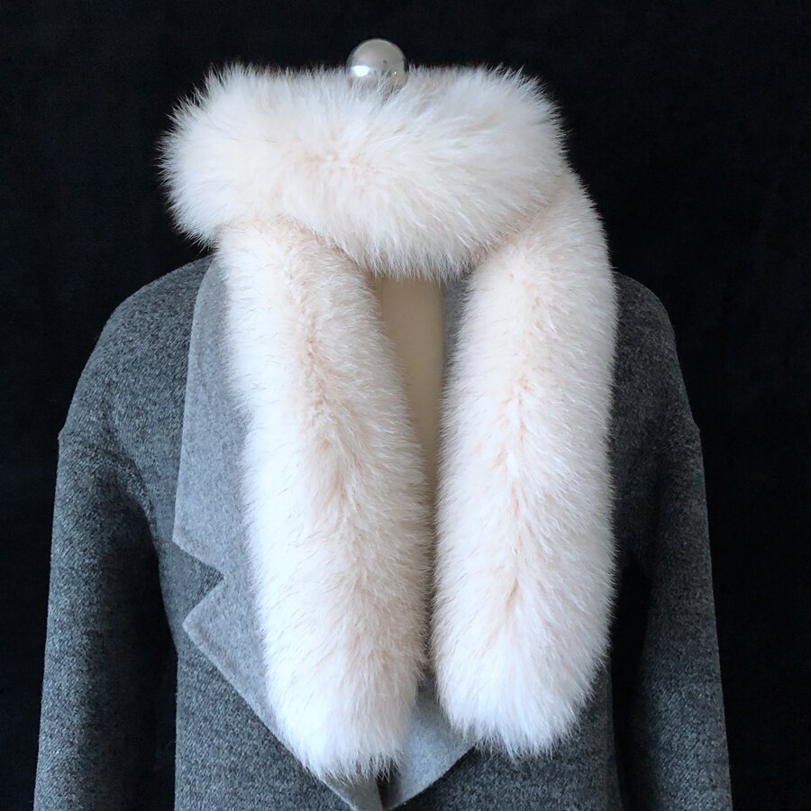 秋冬皮草进口狐狸整皮纯色双面圆柱体真毛围巾围巾