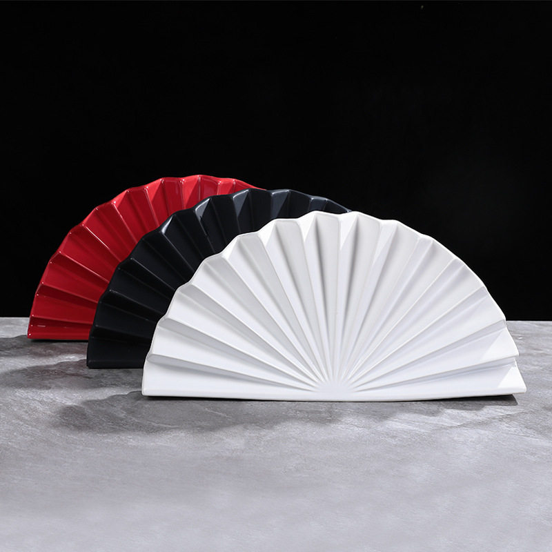 创意简约陶瓷扇形摆件现代轻奢样板房售楼处软装摆件