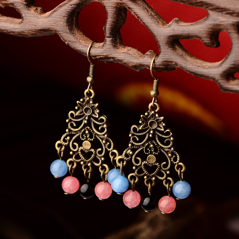 云南民族风耳环女宫廷古装饰品气质复古风古典个性耳坠无耳洞耳夹