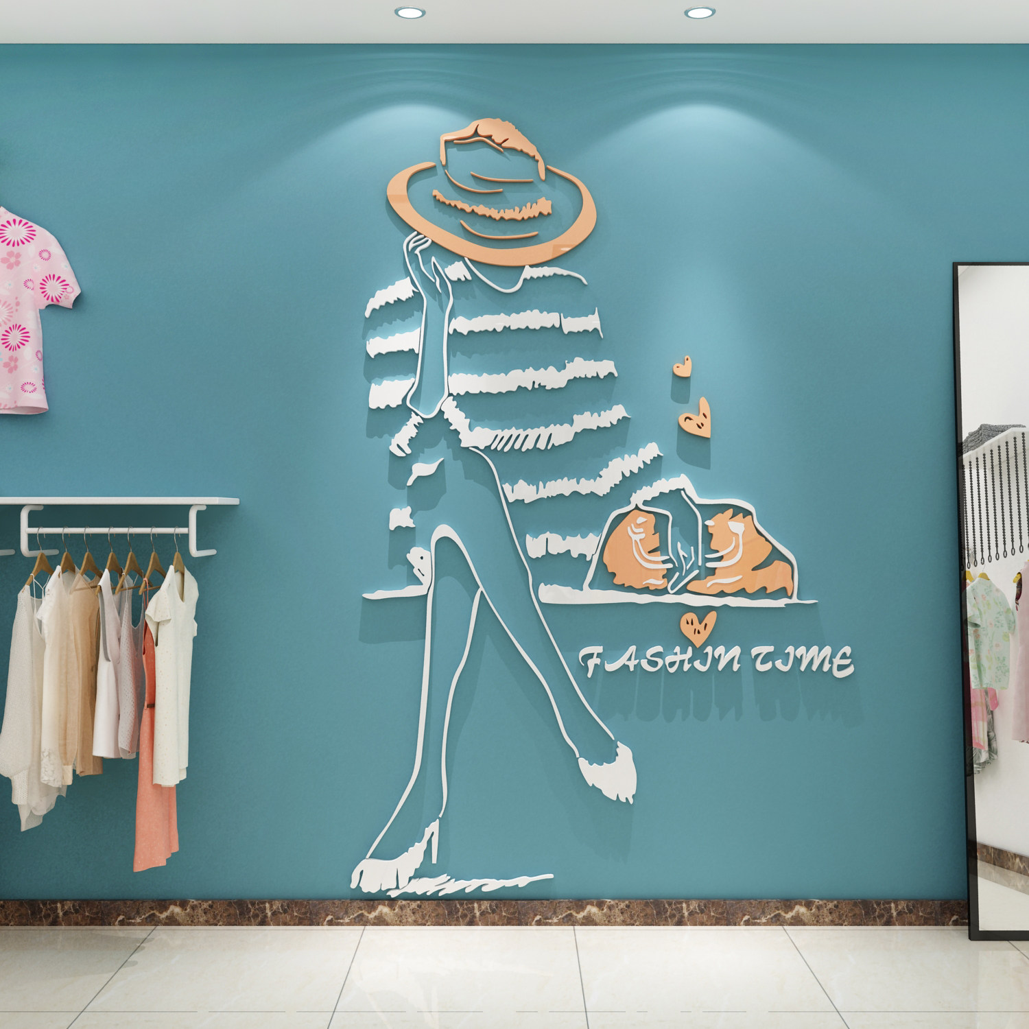 网红服装店装饰道具背景墙3d立体墙贴女装店铺墙面布景创意壁纸画