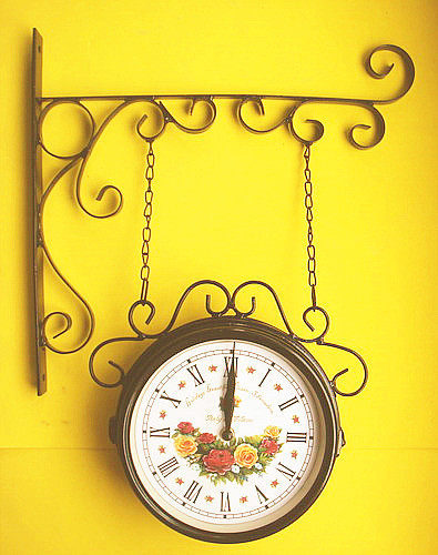 欧式铁艺双面挂钟田园雏菊图案静音时钟壁钟创意家居客厅钟表静音