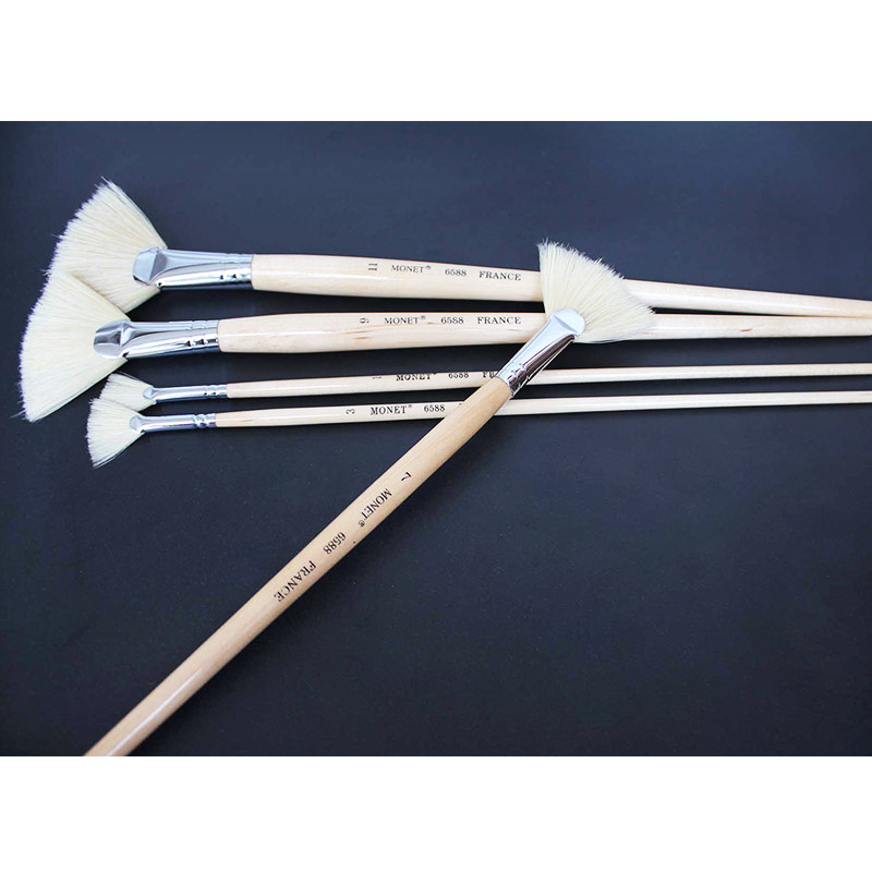 扇形莫奈6588长杆猪鬃油画专用用笔6支袋装水粉