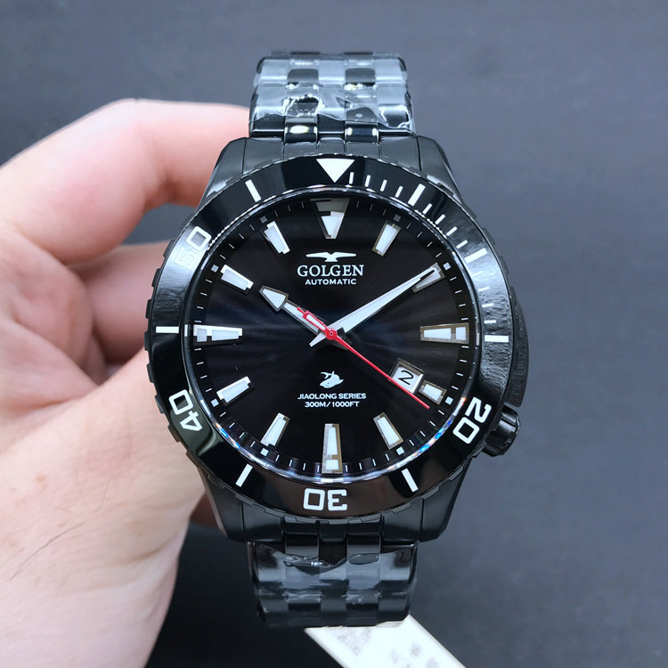 新款专柜正品古尊蛟龙黑色手表大号机械表潜水表国产腕表