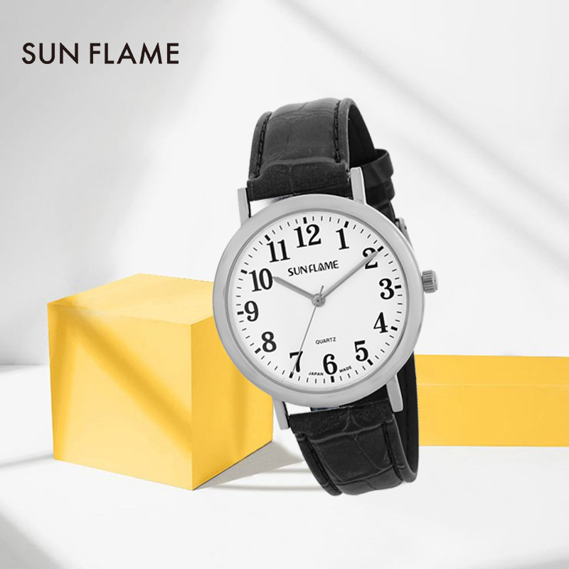 手表日本进口sunflame简洁大方皮带男款男士日韩腕表