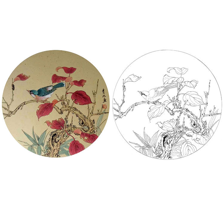 工笔画白描底稿实物打印稿戴青池花鸟小品勾线练习国画