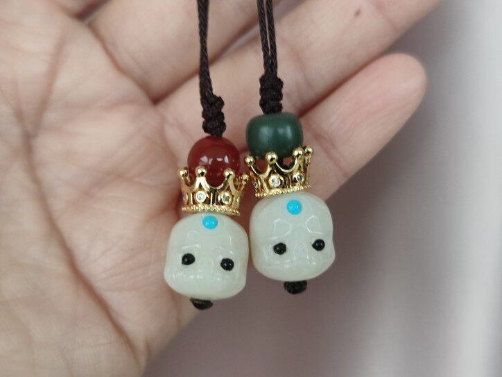 白玉菩提根雕雕刻阿呆创意个性手机挂件手机链呆呆手机链