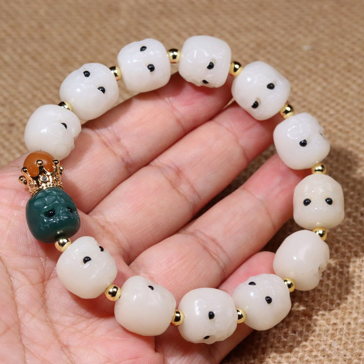 白玉菩提根雕雕刻阿呆手串呆呆渐变变色手链手串