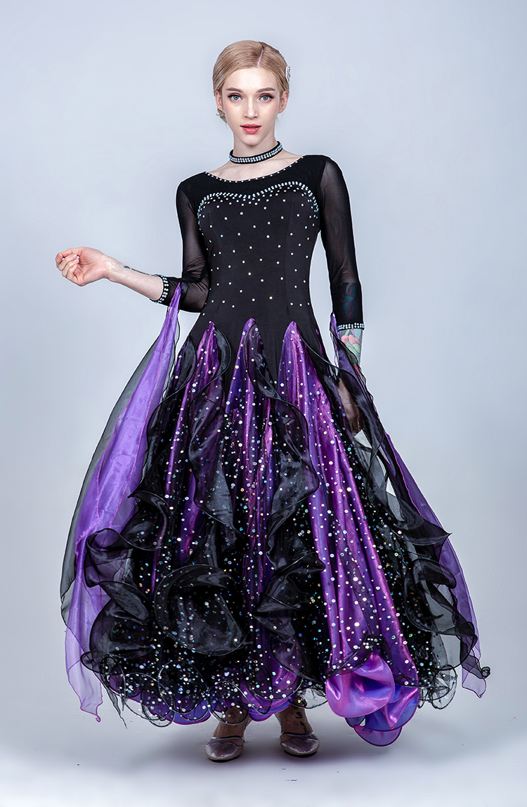 华尔兹舞新款连衣裙交谊舞裙子国标舞大摆亮片摩登舞烫摩登舞套装(含