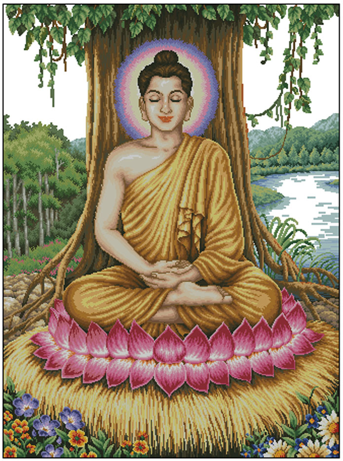 胡丽丽布可选花印印花精准树下菩提菩提树释迦牟尼套件十字绣套件