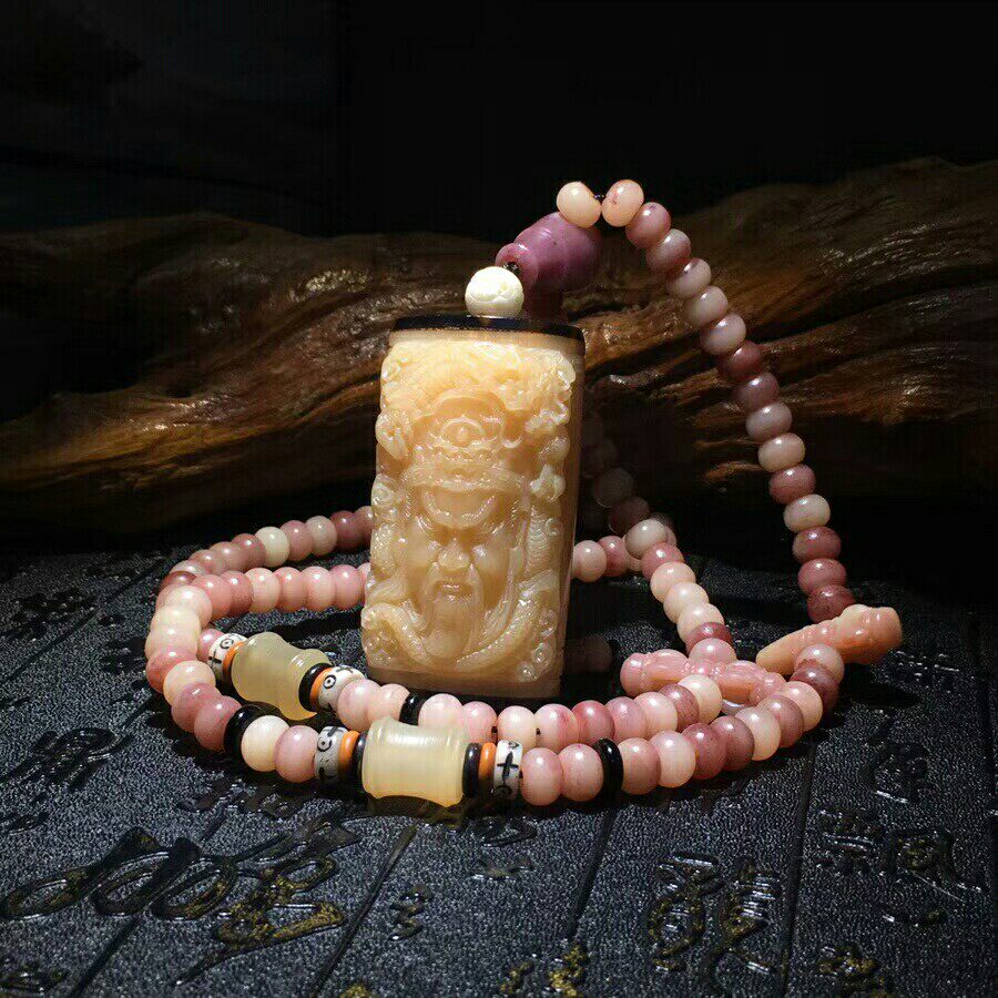 天然骆驼骨项链带血料关公吊坠链子招财财保项链