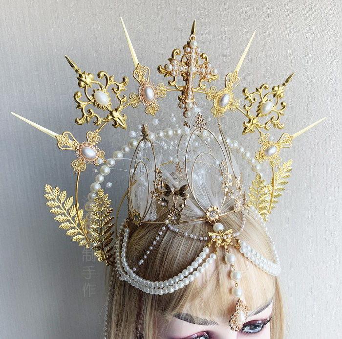 原创洛丽塔lolita圣母光环环发光圈教堂教皇金色发饰