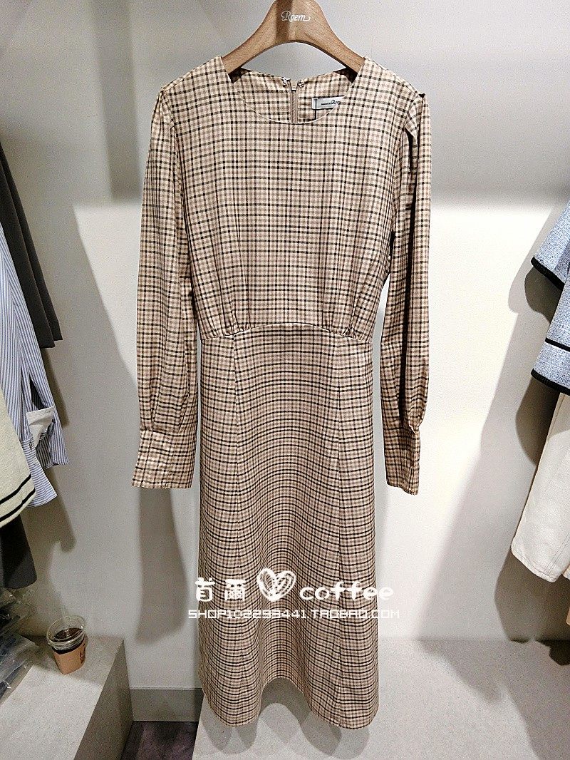 折扣韩国专柜代购roem21秋季套头圆领格子百搭连衣裙