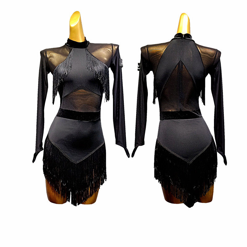 新款拉丁舞流苏成人桑巴牛仔训练舞服拉丁考级拉丁舞练习套装