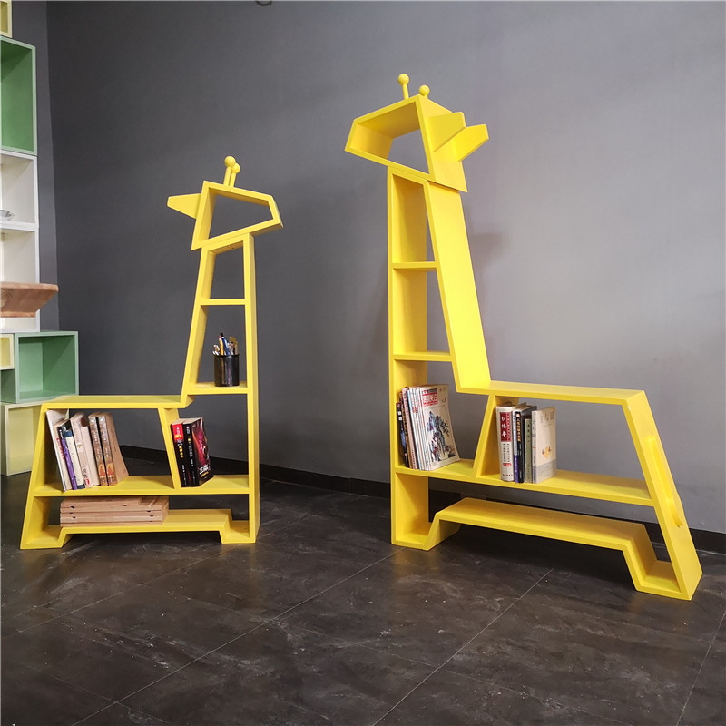 书架儿童创意长颈鹿动物落地实木男女女孩粉红色书架