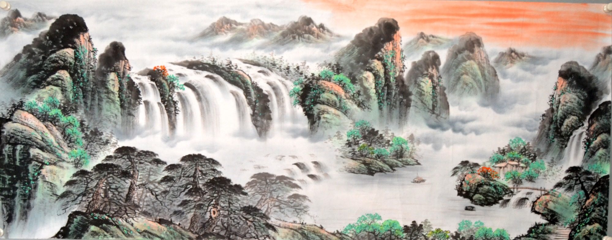 青绿字画国耀周国耀书房装饰手绘国画山水画春景国画