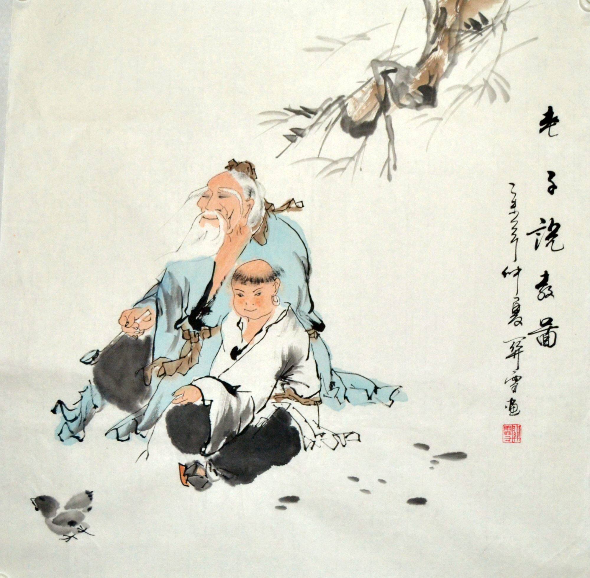 国画童趣中式茶楼装饰原稿手绘字画曾国画古范国画