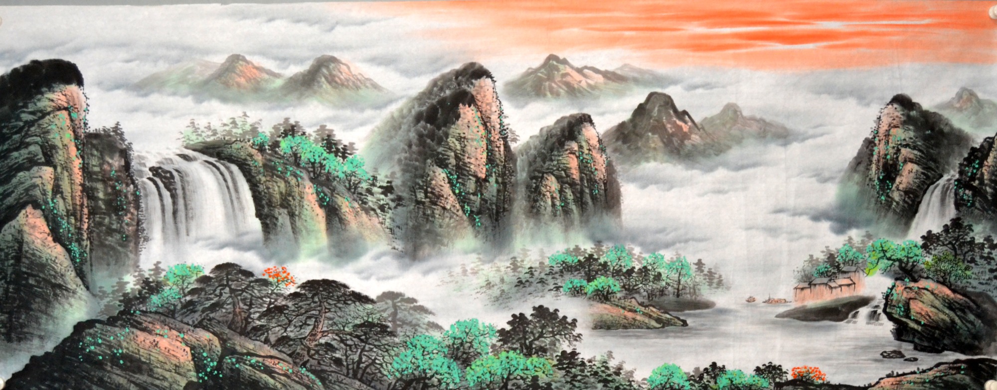 青绿字画国耀周国耀书房装饰手绘国画山水画春景国画