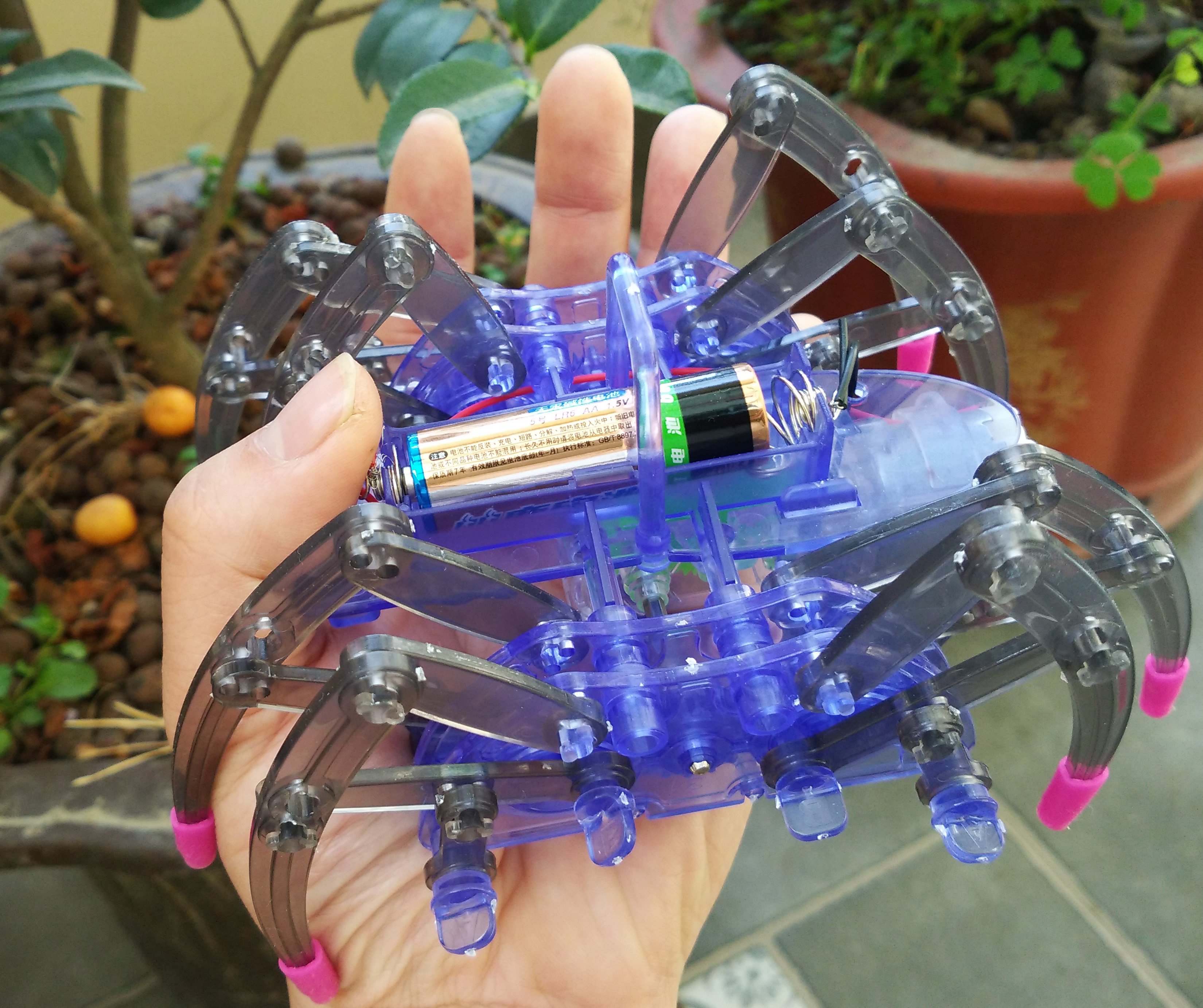 实验玩具科技小制作儿童节益智礼物拼装电动爬行蜘蛛机器人玩具 - 笑