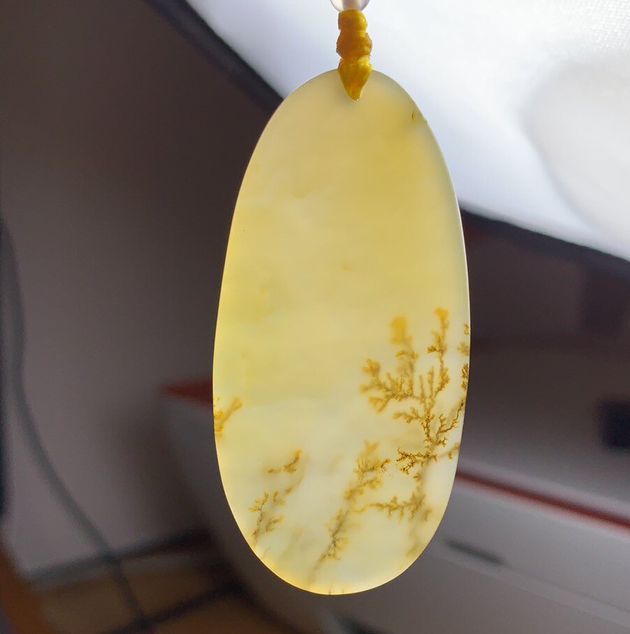 收藏品质云南黄龙玉水草花无事牌山水意境冰种项链吊坠男女款包邮