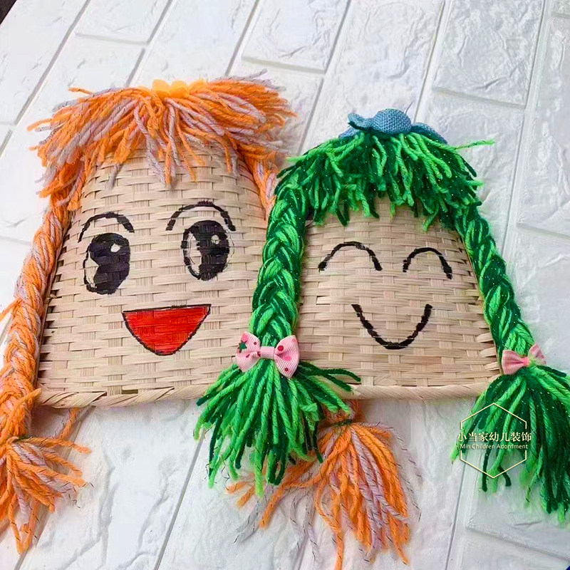 幼儿园手工装饰画竹制品簸箕民间创意绘画竹编挂饰空中吊饰