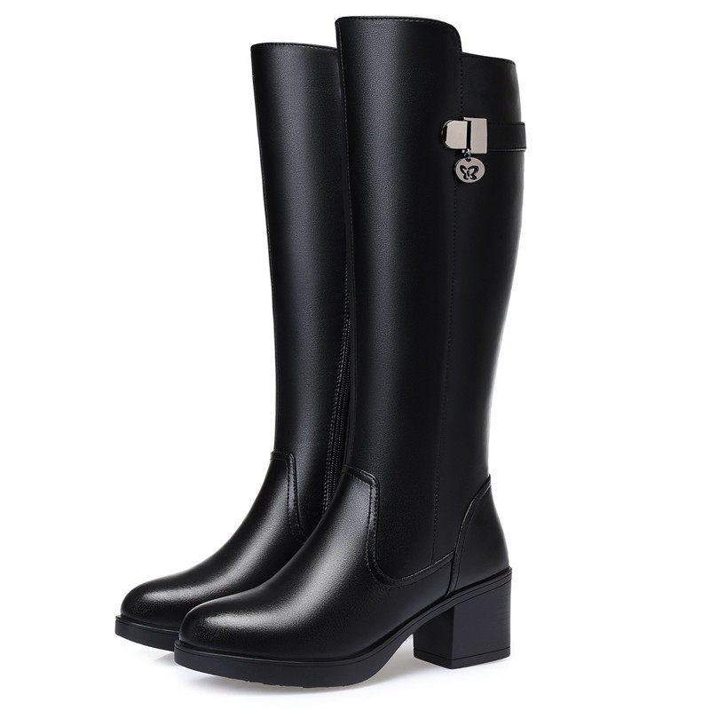 蜘蛛王女靴中筒中跟真皮高筒皮靴2022新款冬季马丁靴