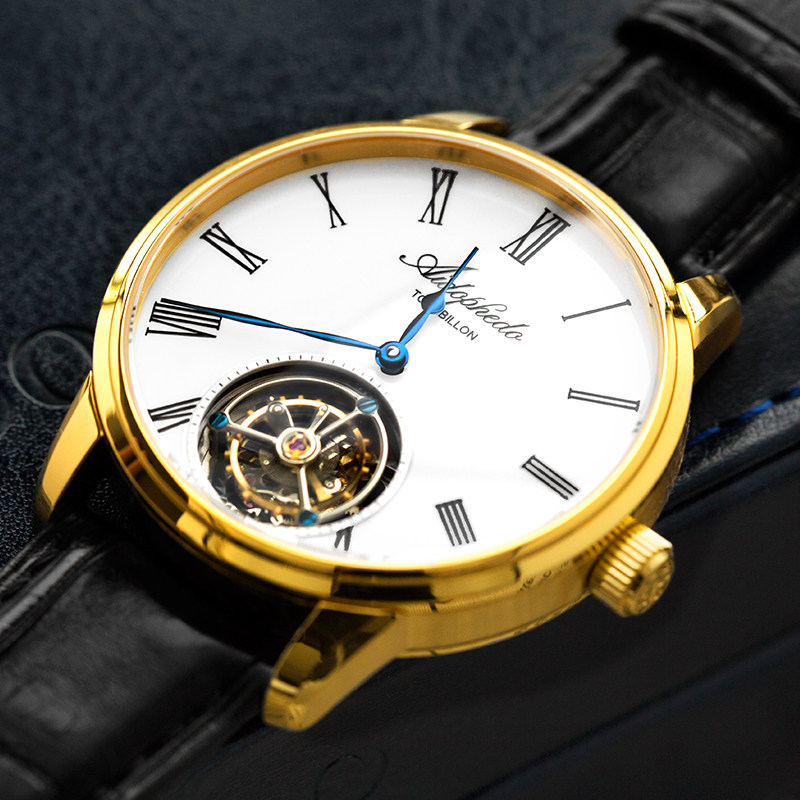 衔尾蛇中轴陀飞轮机械手表st8230男士腕表鳄鱼皮带手表定制