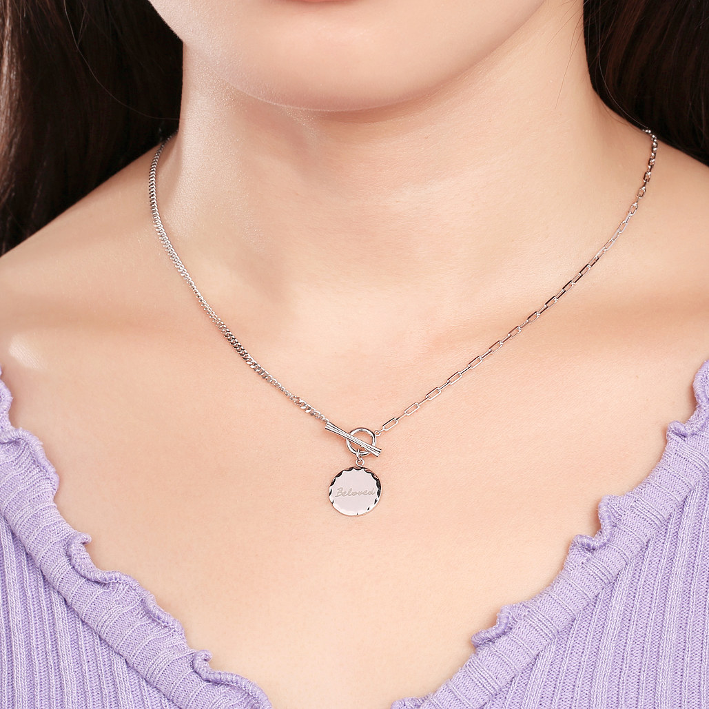 项链beloved圆牌铂金pt950网红套链白金锁骨链送颈饰