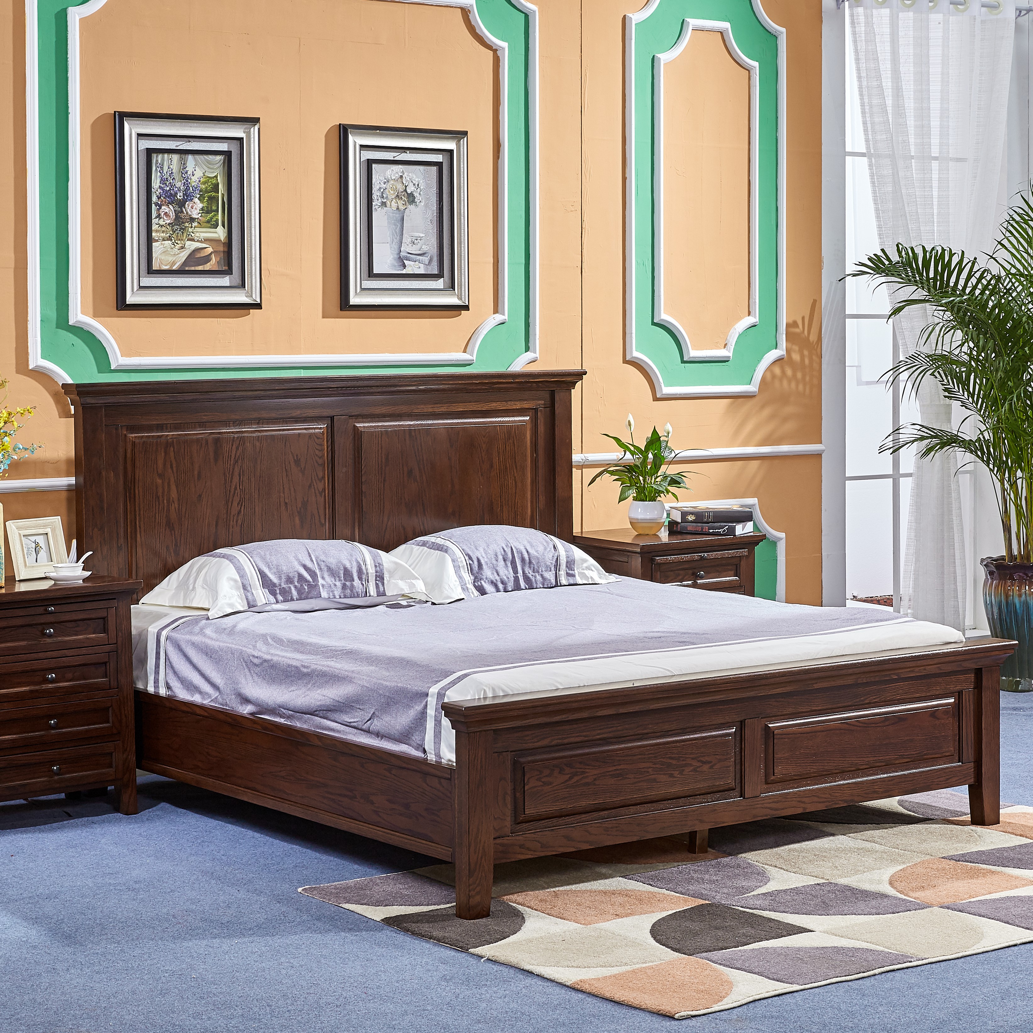 美式乡村纯实木床橡木15米18米简约储物双人床实木床