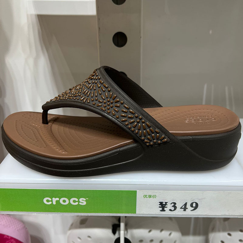 夏季crocs卡骆驰女鞋拖鞋女士钻闪增高坡跟沙滩凉鞋人字拖|206343