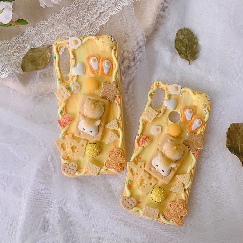 可爱奶酪仓鼠奶油胶手机壳适用于opporeno6pro reno4reno5手机保护套