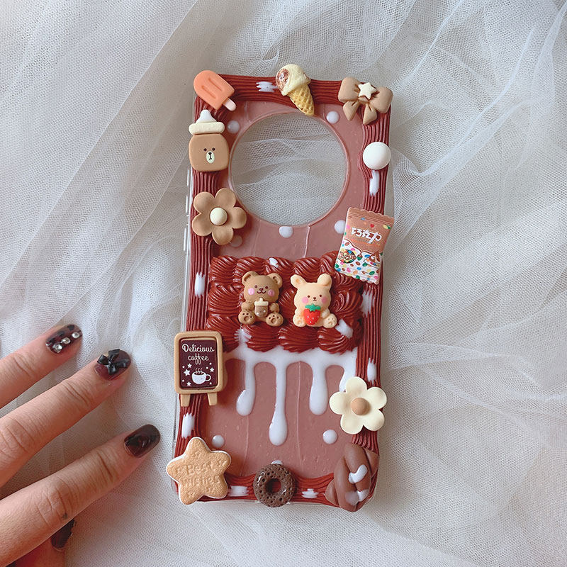 适用华为mate40pro30奶油胶手机壳食玩可爱小熊mate20x10手工ins